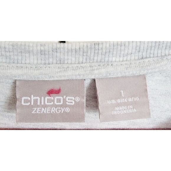 Chico's Zenergy 1 Mist Gray Tunic Pullover Sweatshirt Size M L/S Very Soft‎ Slit - Picture 3 of 7